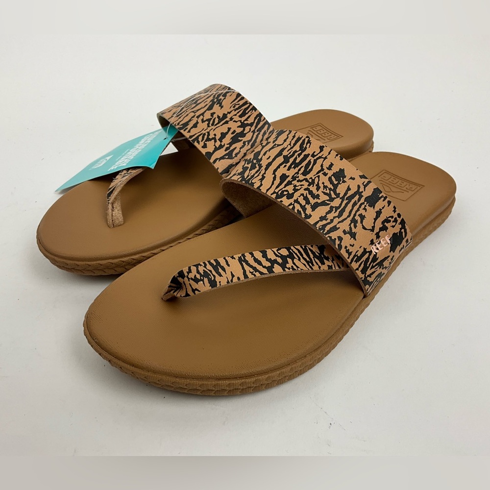 REEF Cushion Sol Slide Sandal Leopard Brown Black Womens US Size 6 NWT
